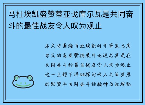 马杜埃凯盛赞蒂亚戈席尔瓦是共同奋斗的最佳战友令人叹为观止